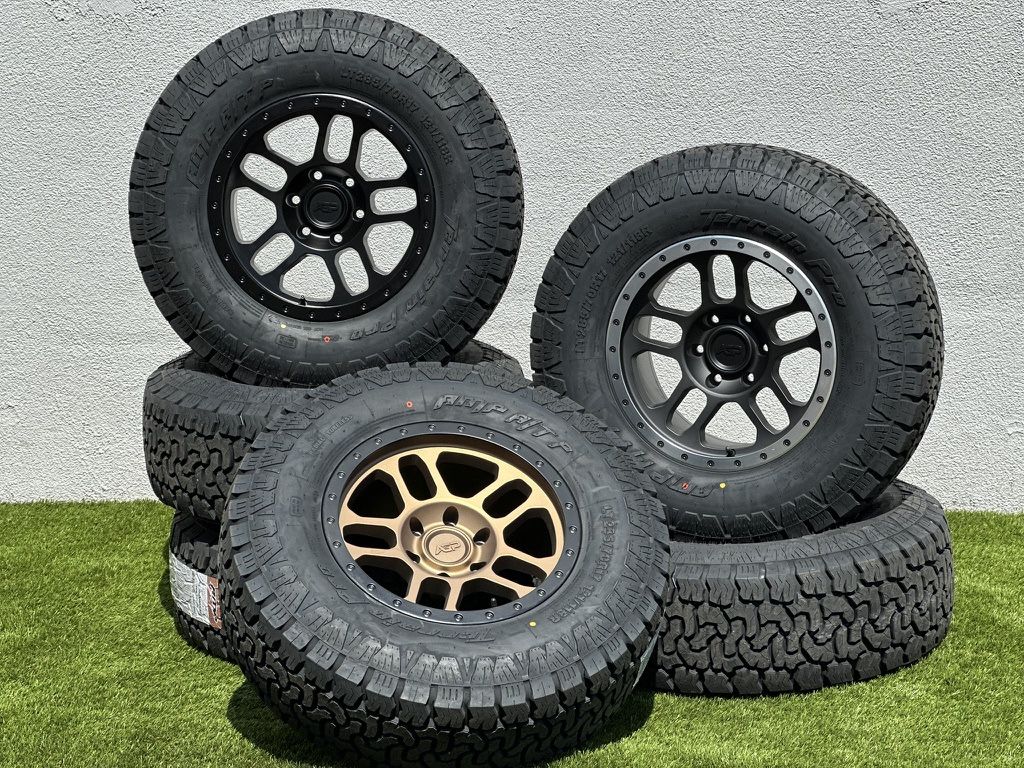 New 17” TRUX 6 lug Rims Chevy Silverado Wheels GMC Sierra Toyota 4Runner 33” A/T Tires 285/70R17 AMP Tacoma