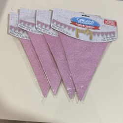 Pink Glitter Pennant Banner (qty 4)