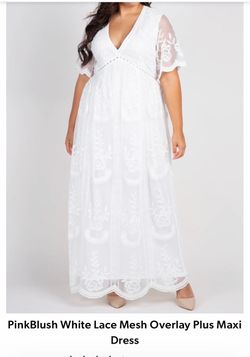 PinkBlush White Lace Mesh Overlay Plus Maxi Dress