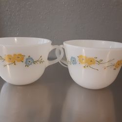 Pair If Vintage Pyrex Flirtation Coffee/Tea Cups Yellow And Blue Flowers.  Very Nice!