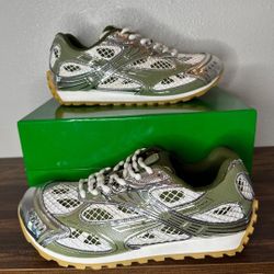 *Brand New *Bottega Veneta Silver And Green Orbit Sneakers With Original Box 