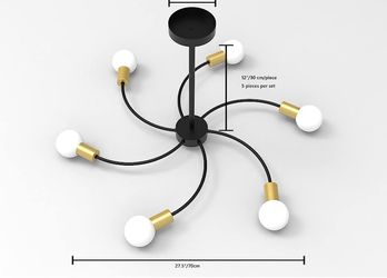 Chandeliers，Sputnik Light Fixture，Bedroom Lights for Ceiling，6-Light，Suitable for Living Room, Bedroom, Dining Room, Corridor, Office (Black and Gold)
