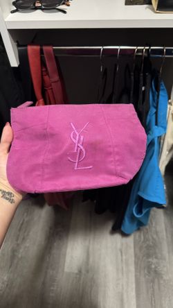 Saint Laurent (YSL) Pink Canvas Cosmetic Pouch / Clutch