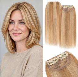 2 Pieces Clips in Short Human Hair Extensions, Scalp Hair Fill Ins Invisible Short Straight, 100% Real Hairpieces for Women Add Volume, 9 Inch 28g #12