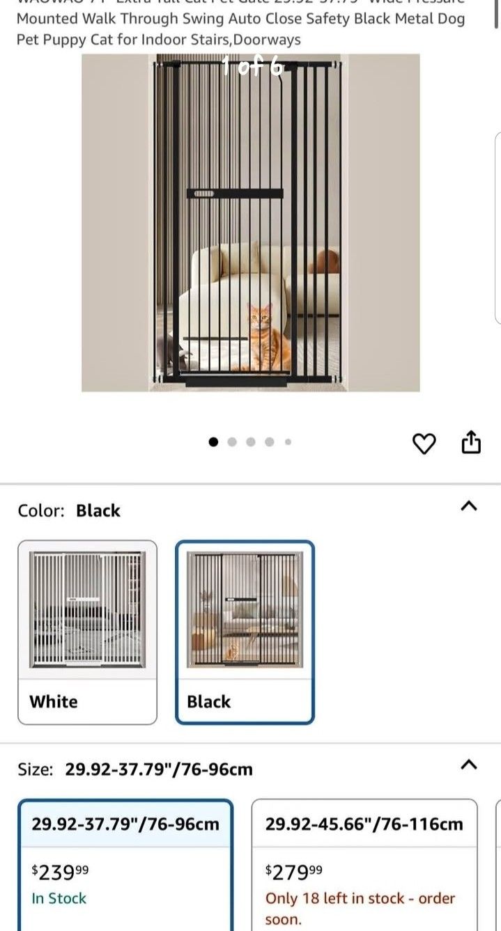 61.02" Extra Tall Cat Pet Gate, 36”-39.37” wide