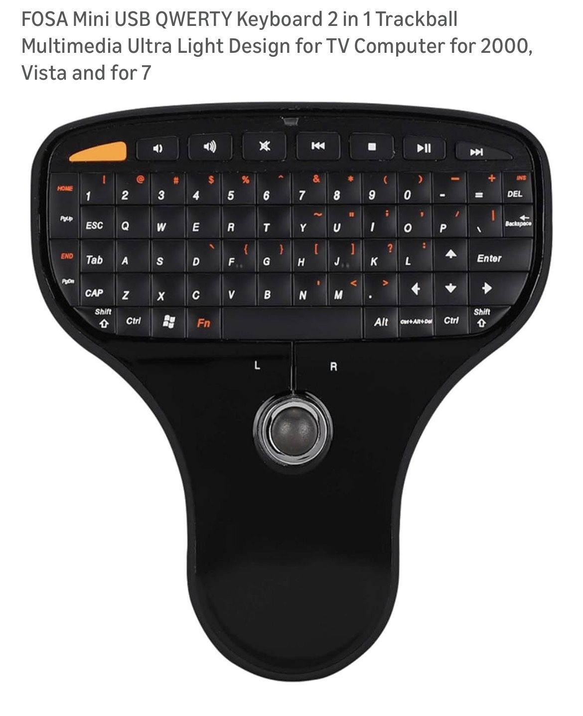 Mini USB QWERTY Keyboard 2 in 1 Trackball Multimedia Ultra Light Design for TV Computer