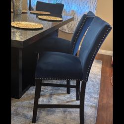 Dining Table With 6 Blue Suede Chairs 
