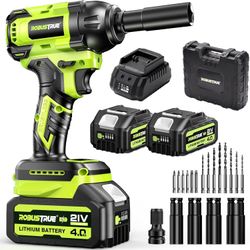 Cordless Impact Wrench, 406Ft-lbs (550N.m) Brushless 1/2 inch, 2800RPM High Torque Impact Gun, 2x 4.0Ah Battery, Charger, 4 Sockets, Electric Impact W