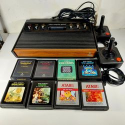 UNTESTED Atari 2600 6-Switch Light Sixer Console With 8 Games & 2 Controllers