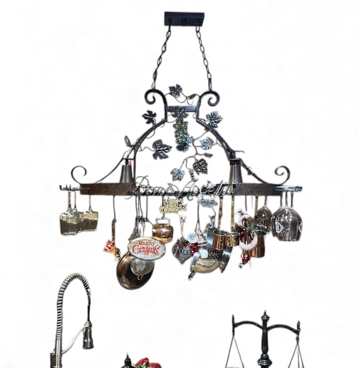 Custom HEAVY Wrought Iron Kitchen Wine & Pot Rack With Lights 