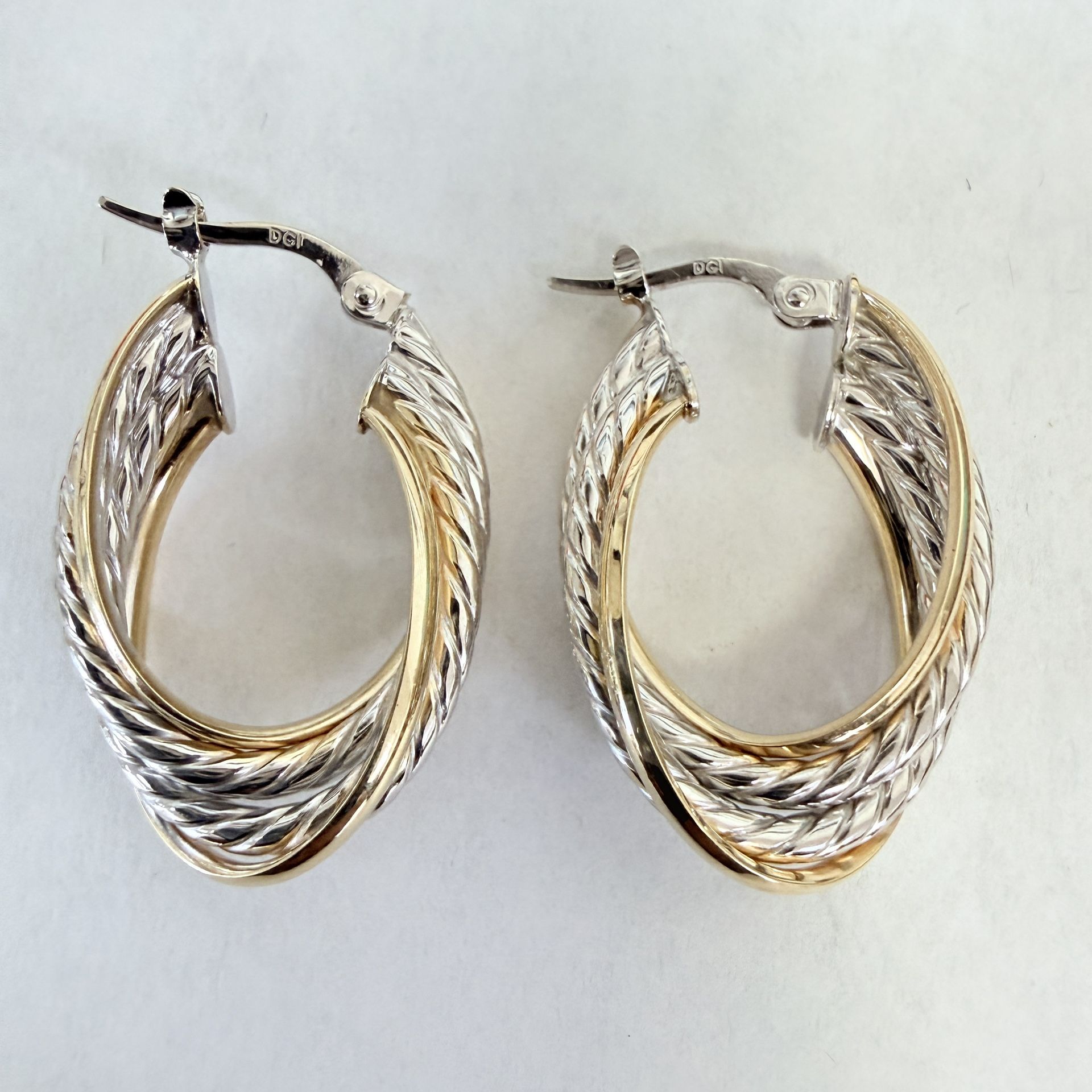 14K 2-Tone Gold Oval Earrings