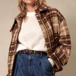 Banana Republic Oversized Neutral Plaid Wool Balmacaan Jacket Coat Boho Cozy 