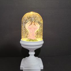 Angel With Butterflies, Snow Glitter Dome Music Box on White Pedestal 