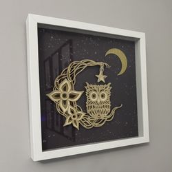 Framed Owl and Moon Shadowbox Art