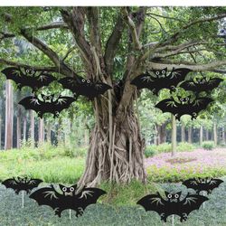 New in bag 10 Pack Hanging Bats Halloween Decorations Outdoor, Decorative Black Bat Halloween Yard Signs with Stakes Decorations for Wall, Tree, Front