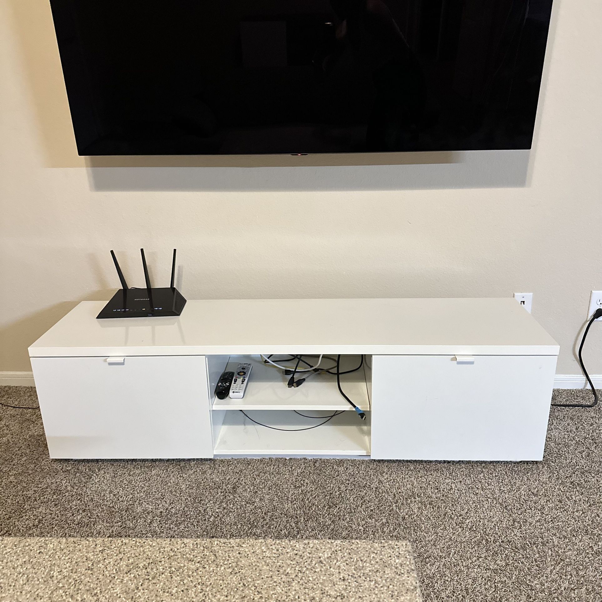 EUC $190 IKEA Byas White TV Console Table with Drawers Shelves High-Glossy