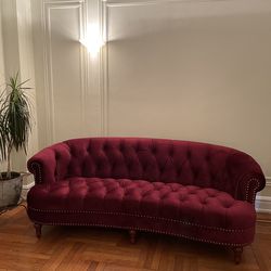 84'' Velvet Classic Sofa Vintage Burgundy Dark Red Couch + 2 Silk Pillowcases