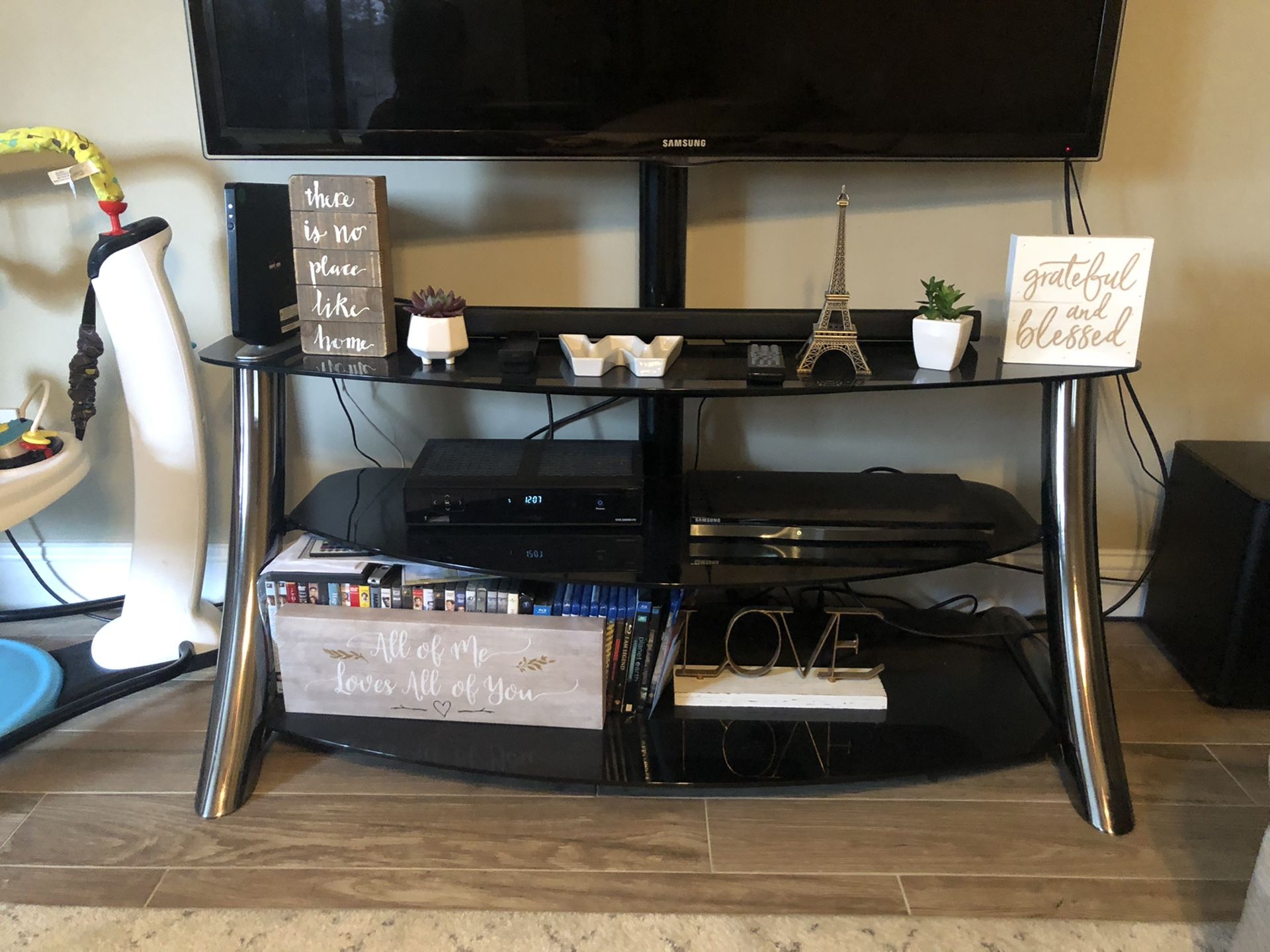 Black glass tv stand