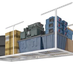 FLEXIMOUNTS Overhead Garage Ceiling Hanging Storage Rack, 3x8 ft WHITE GR38 750#