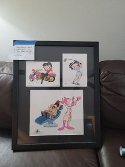 2 Betty Boop Sericels Golf Mini/Moto Mini 1 Pink Panther Cel 24.5"x2O" Framed