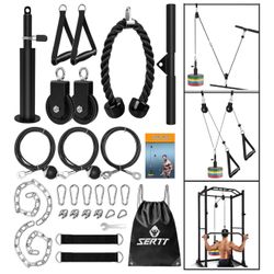 Weight Cable Pulley System Gym, Upgraded Cable Pulley Attachments for LAT Pull Down, Biceps Curl, Tricep, Arm Workouts - Home Gym Add On Equipment