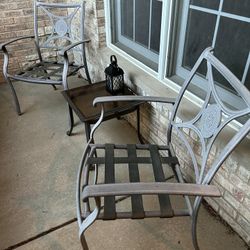 2 Patio Chairs And Small Glass Table Set 
