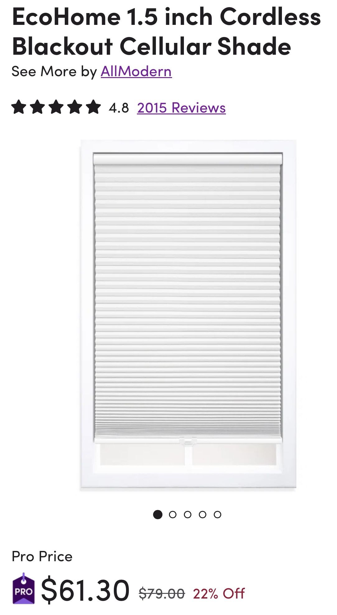 EcoHome 1.5 Inch Cordless Blackout Cellular Shade