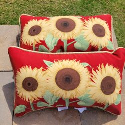 Hampton Bay Sunflower Trio Lumbar Outdoor Throw Pillow(Set of 2)