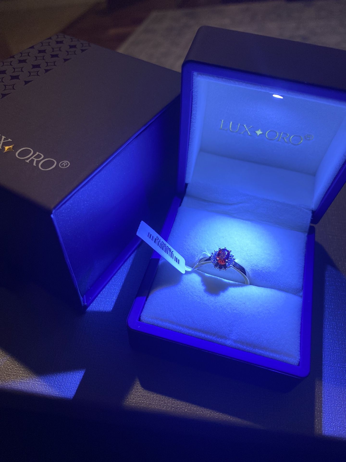 Genuine certified AAA Sanguine Sapphire & I2 Diamond Ring 10K Gold - Sz 8