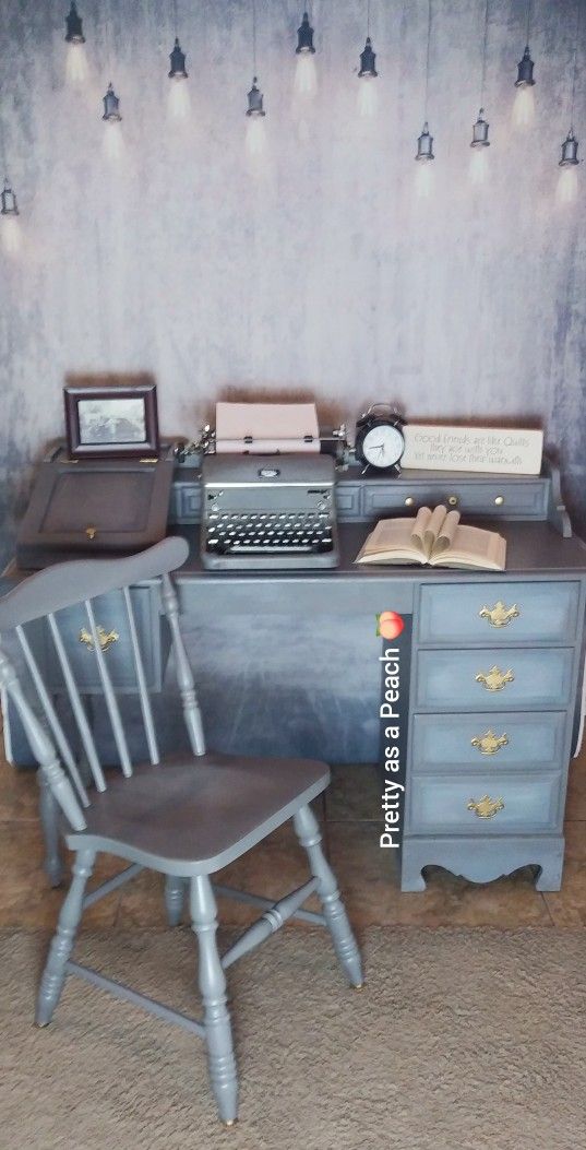 Vintage Gray Desk And Chair