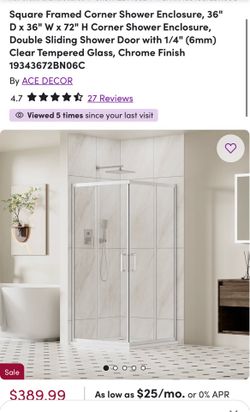 Square Framed Corner Shower Enclosure, 36" D x 36" W x 72" H Corner Shower Enclosure, Double Sliding Shower Door with 1/4" (6mm) Clear Tempered Glass,