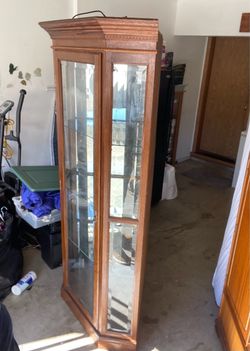 Wood and Glass Corner Curio Display Cabinet
