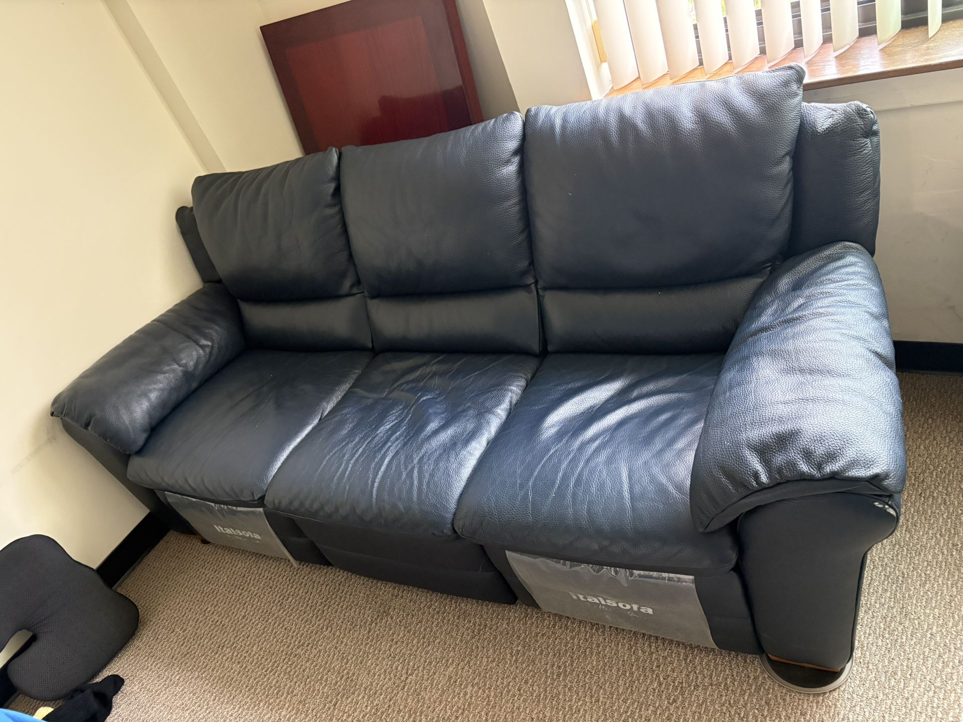 Italsofa Blue Leather Reclinable Sofa Couch