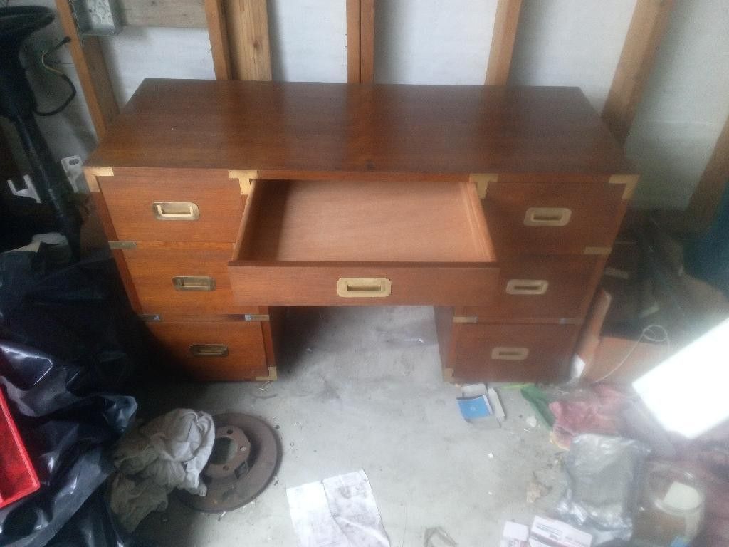 Antique Hardwood Desk With Brass Hardware