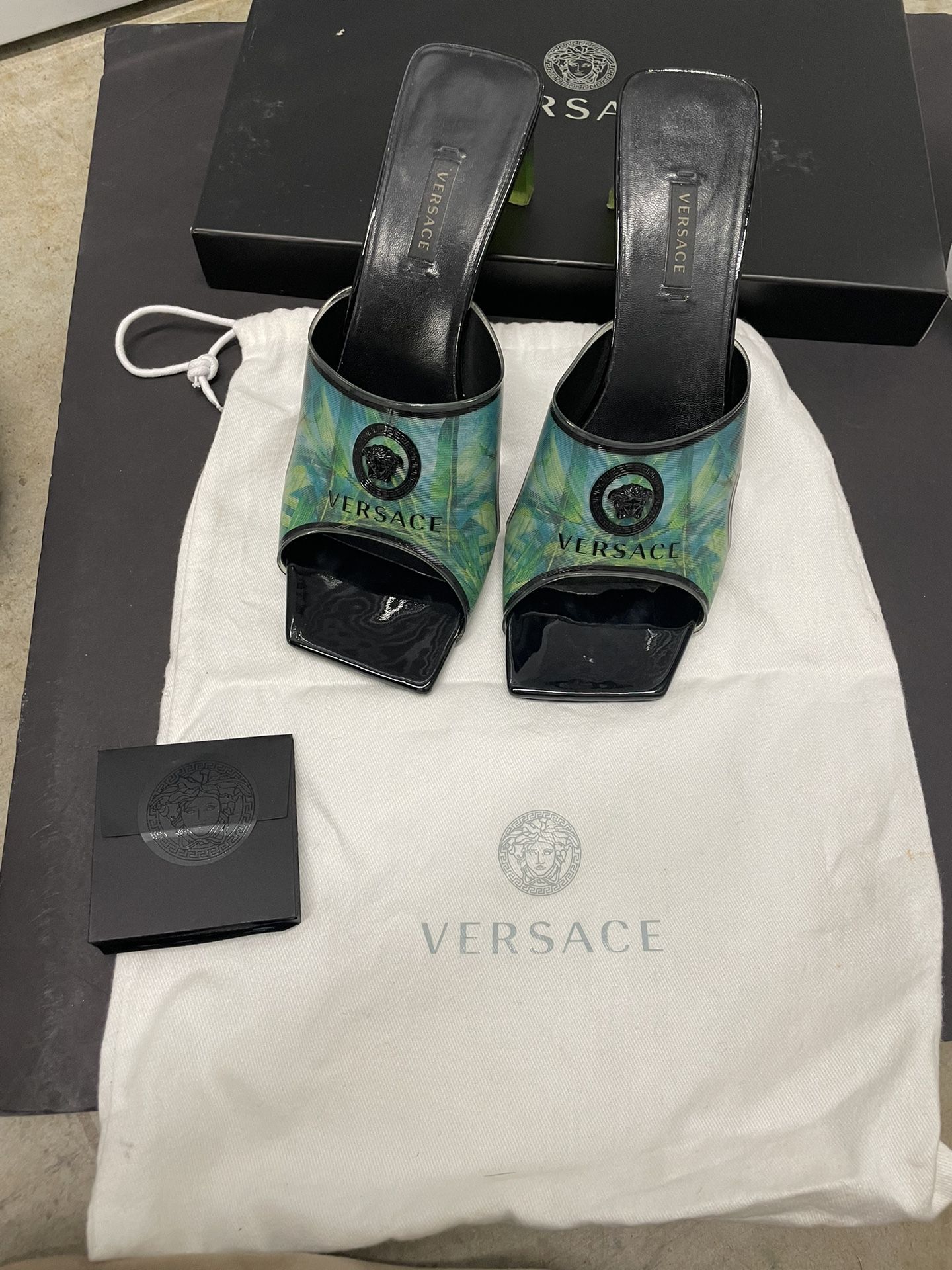 Versace Sandal Size 7.5 Sandalo T.55 Clear Vynil St. Jungle Verde + Blu