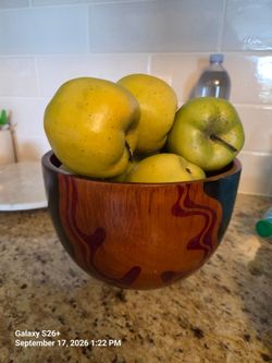 Decorative Wooden Bowl with Painted Design with wooden apples