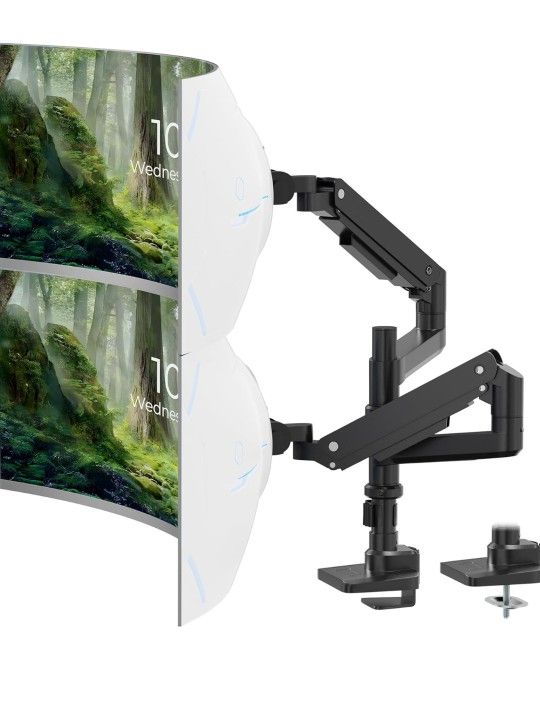 PUTORSEN 17-49 inch Premium Aluminum Heavy Duty Dual Monitor Arm for Ultrawide Screens up to 44lbs, Vertical Stacked Dual Monitor Desk Mount,