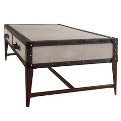 Raeville Coffee Table (Fabric, Faux Leather Trim, Iron Frame)