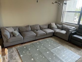 Large Gray Fabric Sectional Sofa (Modular)