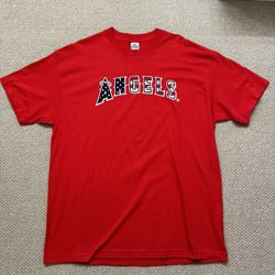 Mike Trout LA Angels Of Anaheim 4th Of July USA Flag SGA Red Baseball T Shirt XL