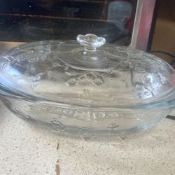 Floral Glass Container With Glass Lid