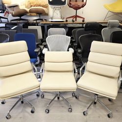 🍀LIKE NEW!🍀100% AUTHENTIC EAMES HERMAN MILLER SOFT PAD  CHAIRS HIGH-BACK & LOW-BACK PREMIUM CLOUD LEATHER PNEUMATIC LIFT 