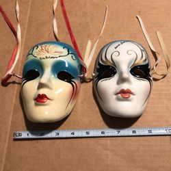 Set of two 1990s New Orleans Ceramic Face Masks