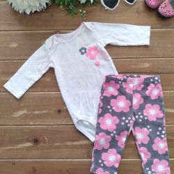 9MOS 2-PIECE SET POLKA-DOT FLORAL LONG-SLEEVE BODYSUIT W/MATCHING LEGGINGS 