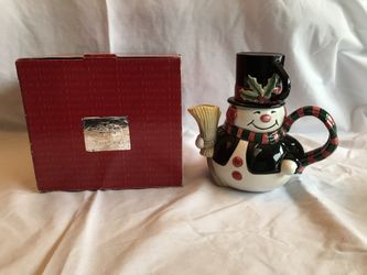 Fitz & Floyd Snowman Teapot With Cup 