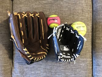 Rawlings Adult glove with kids Wilson glove with balls