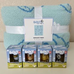 Brand New Bluey Throw Blanket and Figures Bundle