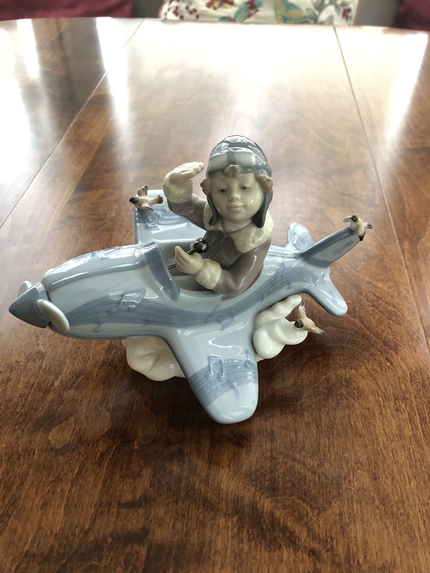 Lladro Figurine “Over the Clouds” Blue Boy Airplane Porcelain 5697 Mint Condition