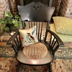 Black Wood Rocking Chair With Caned Seat