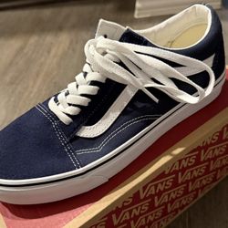 Vans Old Skool Classic Skateboard Shoe Dark Blue & White Mens Size 8/Women’s 9.5